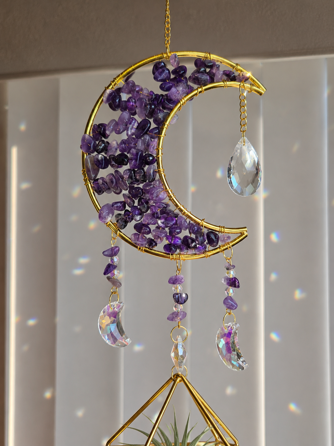 Amethyst Moon Air Plant Suncatcher- Gold