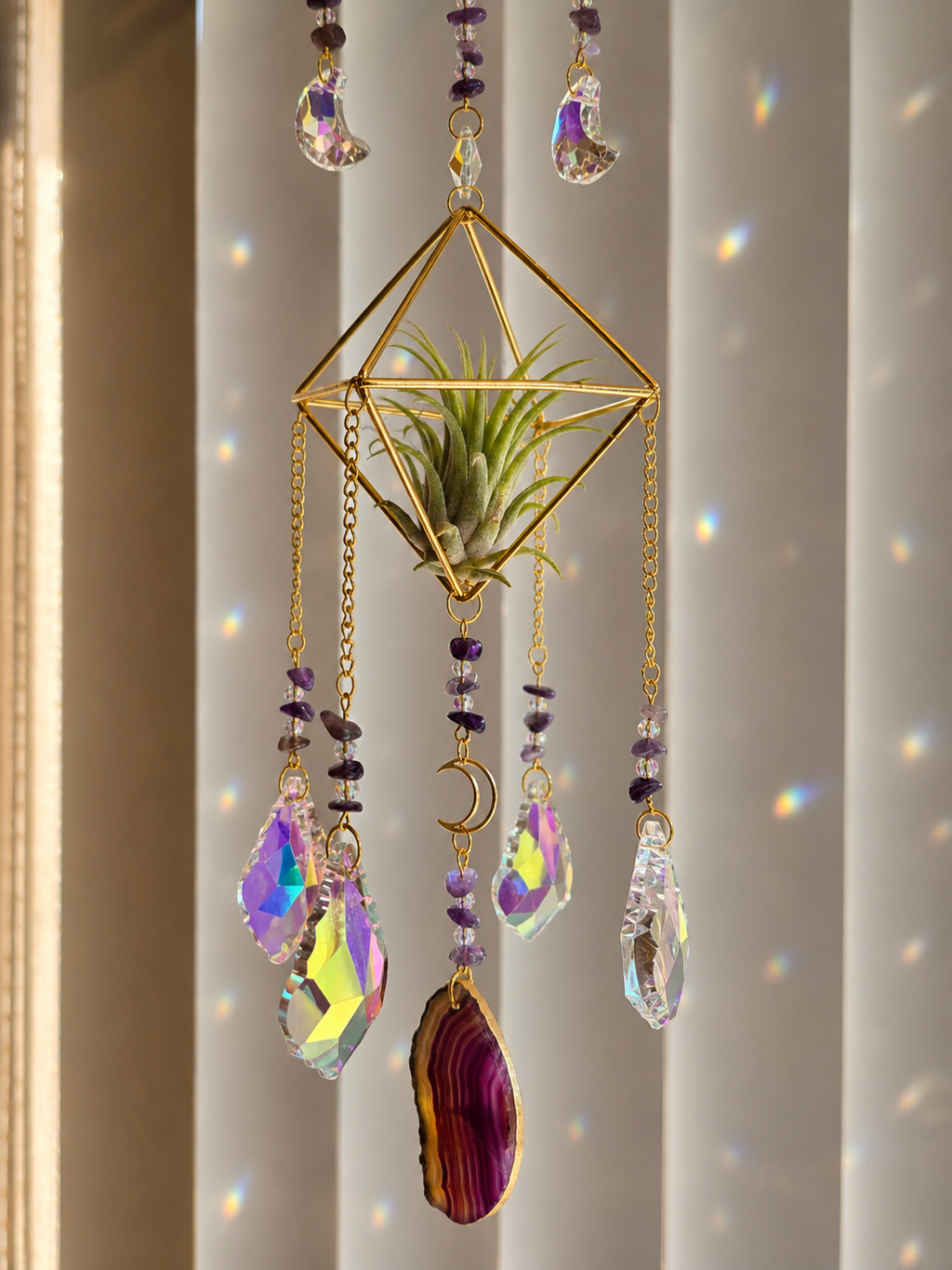 Amethyst Moon Air Plant Suncatcher- Gold