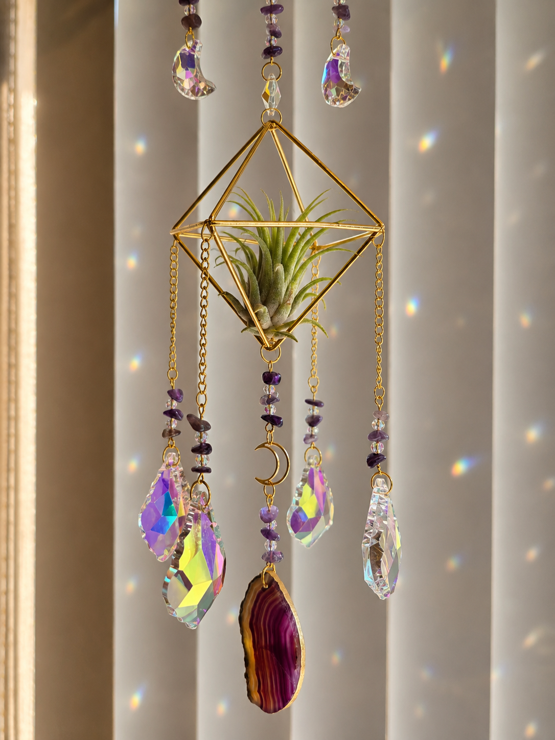 Amethyst Moon Air Plant Suncatcher- Gold